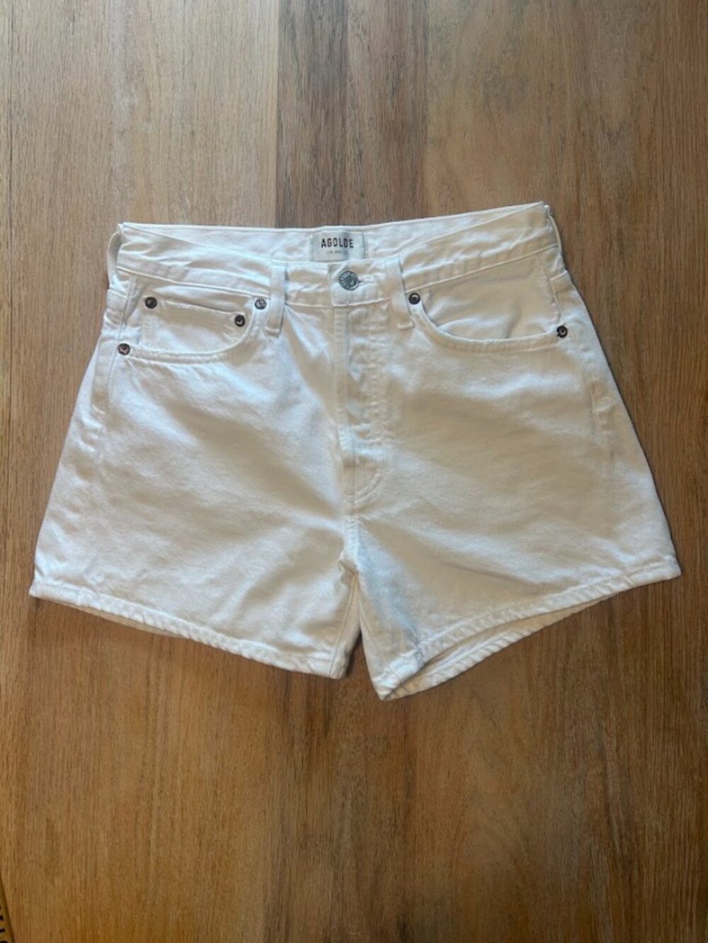 AGOLDE Parker Long High Rise Organic Cotton Denim Shorts White A9127-1183 - Picture 3 of 11